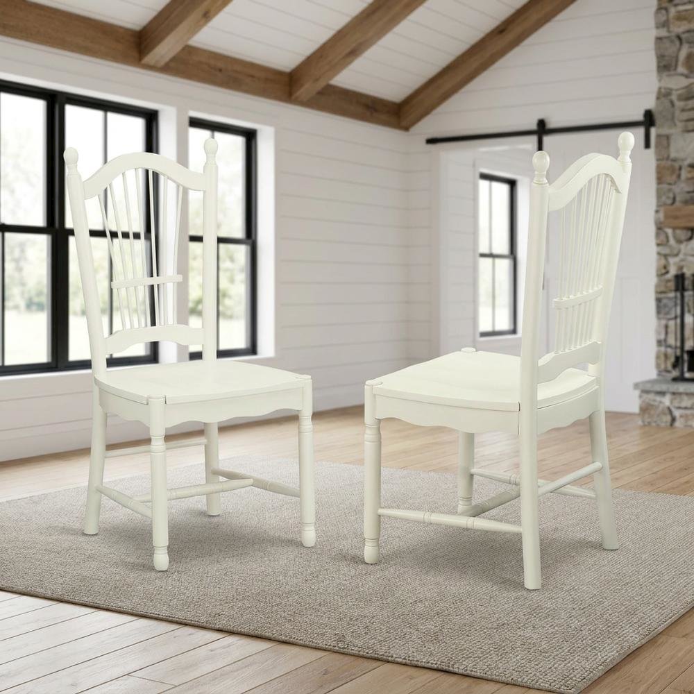 Solid Wood Dining Room Chairs with Slatted Back, Linen White, Set of 2. Picture 3