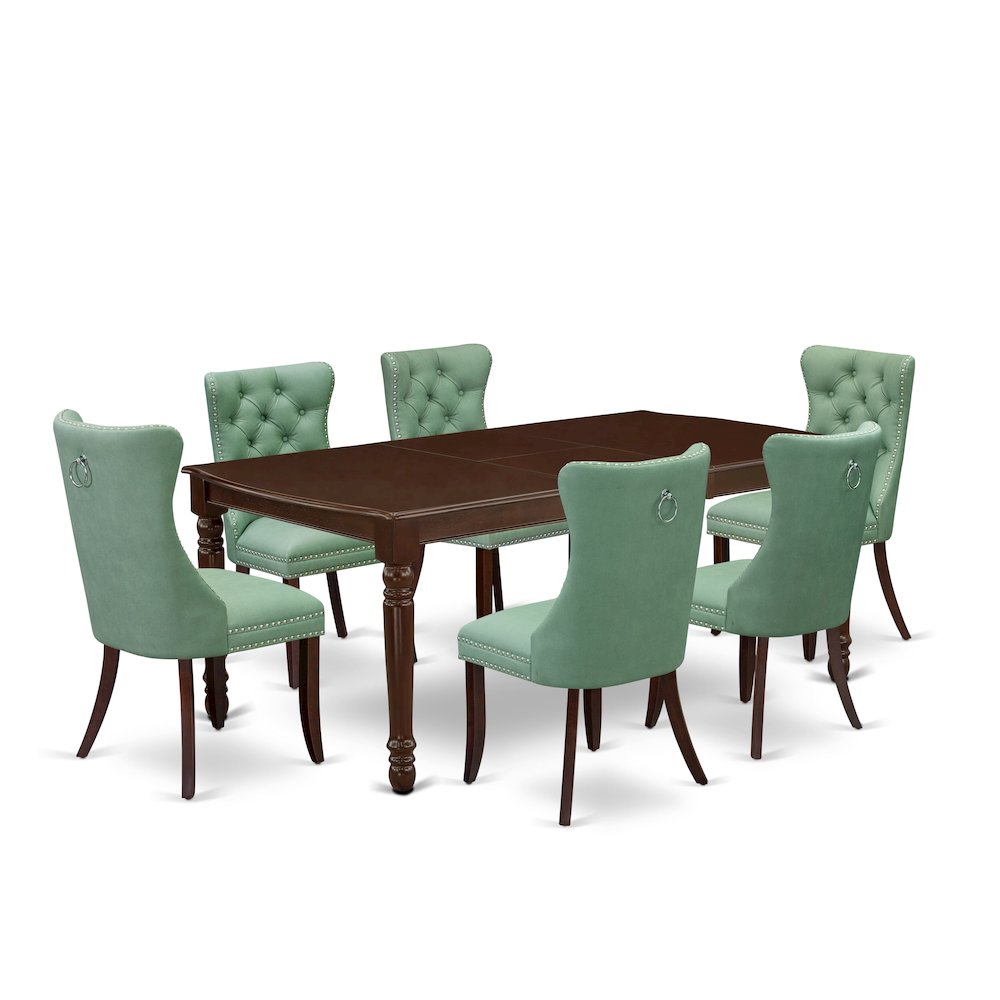 7 Piece Dining Set Consists of a Rectangle Wooden Table with Butterfly Leaf. Picture 1