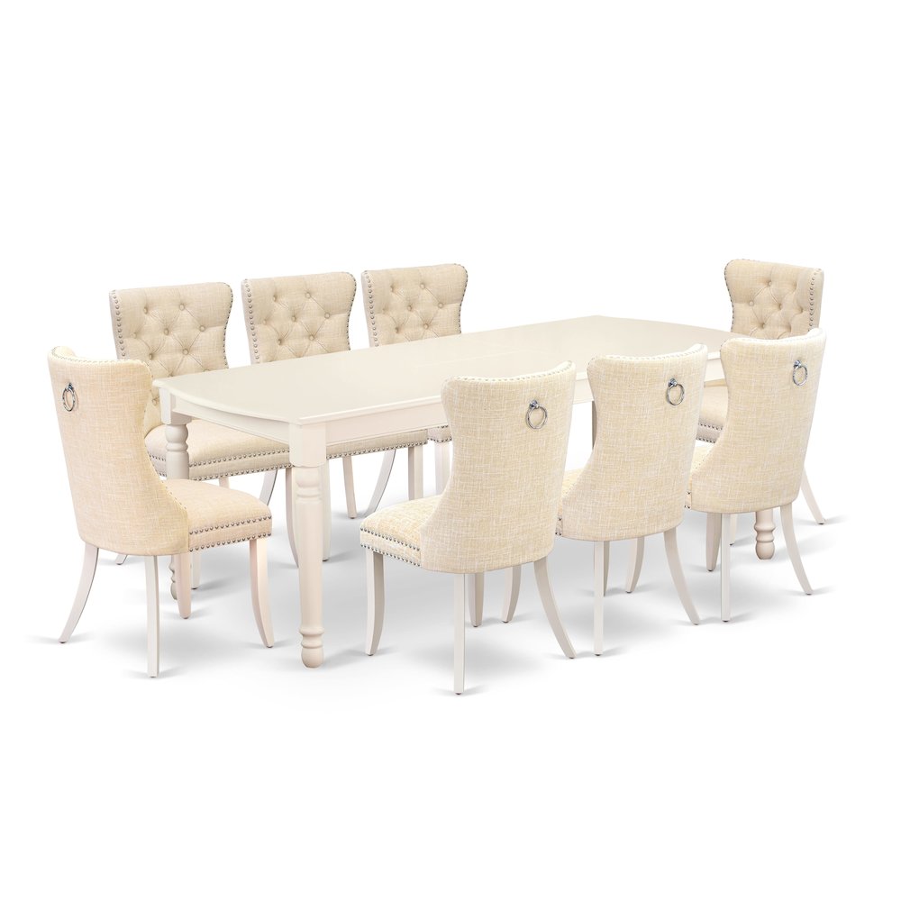 9 Piece Kitchen Table Set Contains a Rectangle Dining Table with Butterfly Leaf. Picture 1