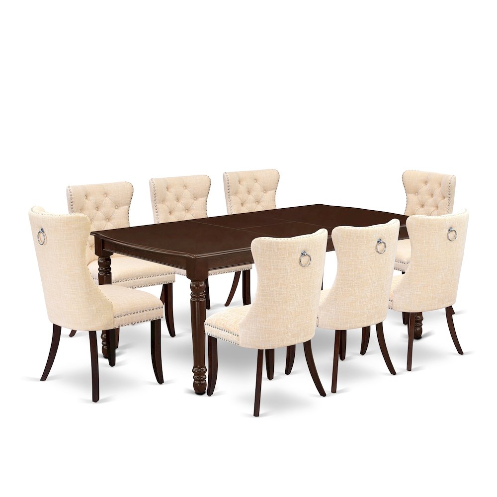 9 Piece Dining Table Set Contains a Rectangle Kitchen Table with Butterfly Leaf. Picture 1