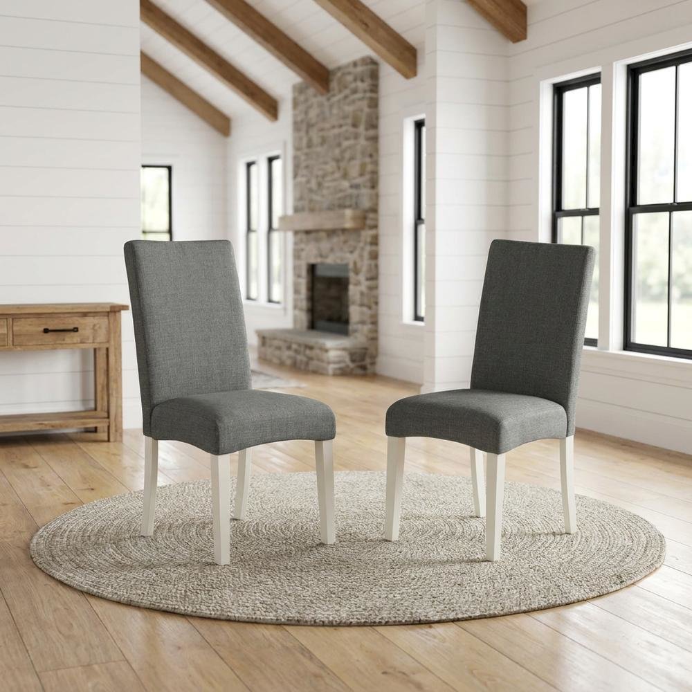 Linen Upholstered Parsons Dining Chair with Padded Seat for Dining Room, Set of 2. Picture 3