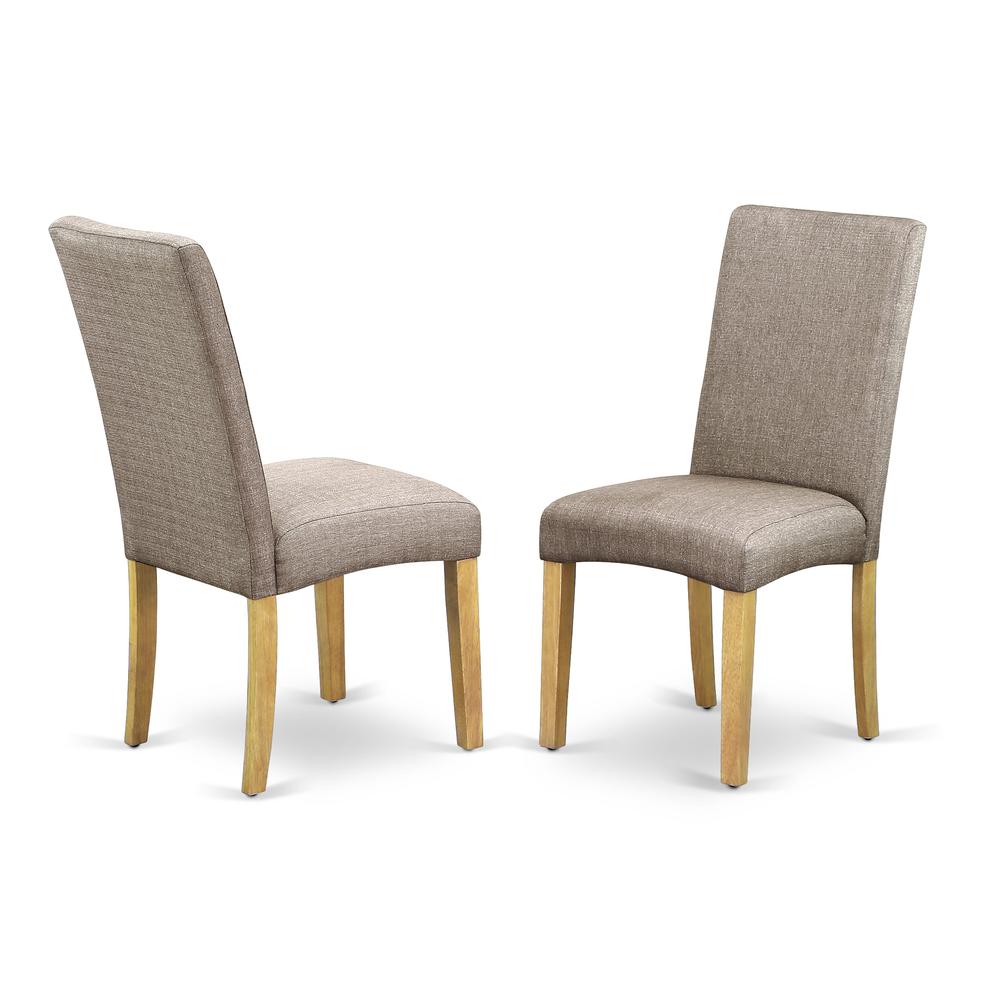 East West Furniture DMDR3-OAK-16 3 Piece Table and Chairs Dining Set - Oak Modern Dining Table and 2 Dark Khaki Linen Fabric Modern Chairs with High Back - Oak Finish. Picture 3