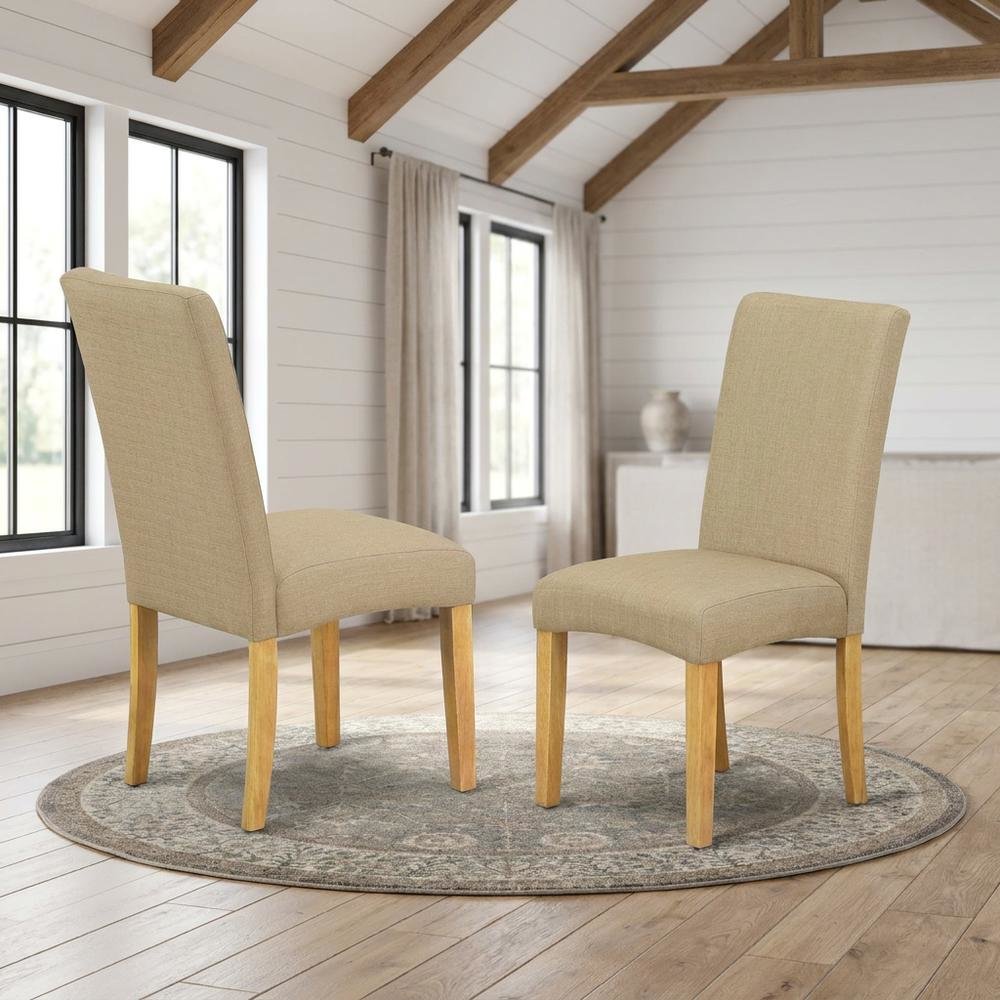 Oak Parsons Dining Chair with Upholstered Seat, High-Back Kitchen Chair, Set of 2. Picture 3