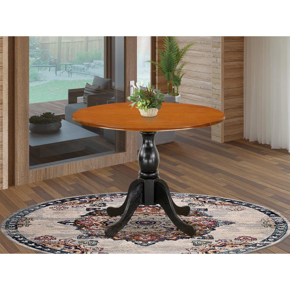 East West Furniture Kitchen Table with Drop Leaves - Cherry Table Top and Black Pedestal Leg Finish. Picture 2