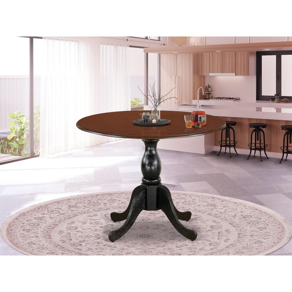 East West Furniture Mid Century Modern Dining Table with Drop Leaves - Mahogany Table Top and Black Pedestal Leg Finish. Picture 2