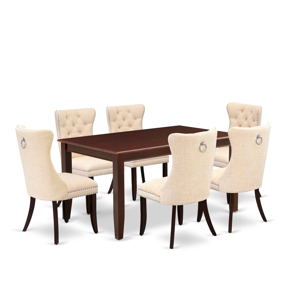 7 Piece Dining Room Table Set Contains a Rectangle Solid Wood Table. Picture 1