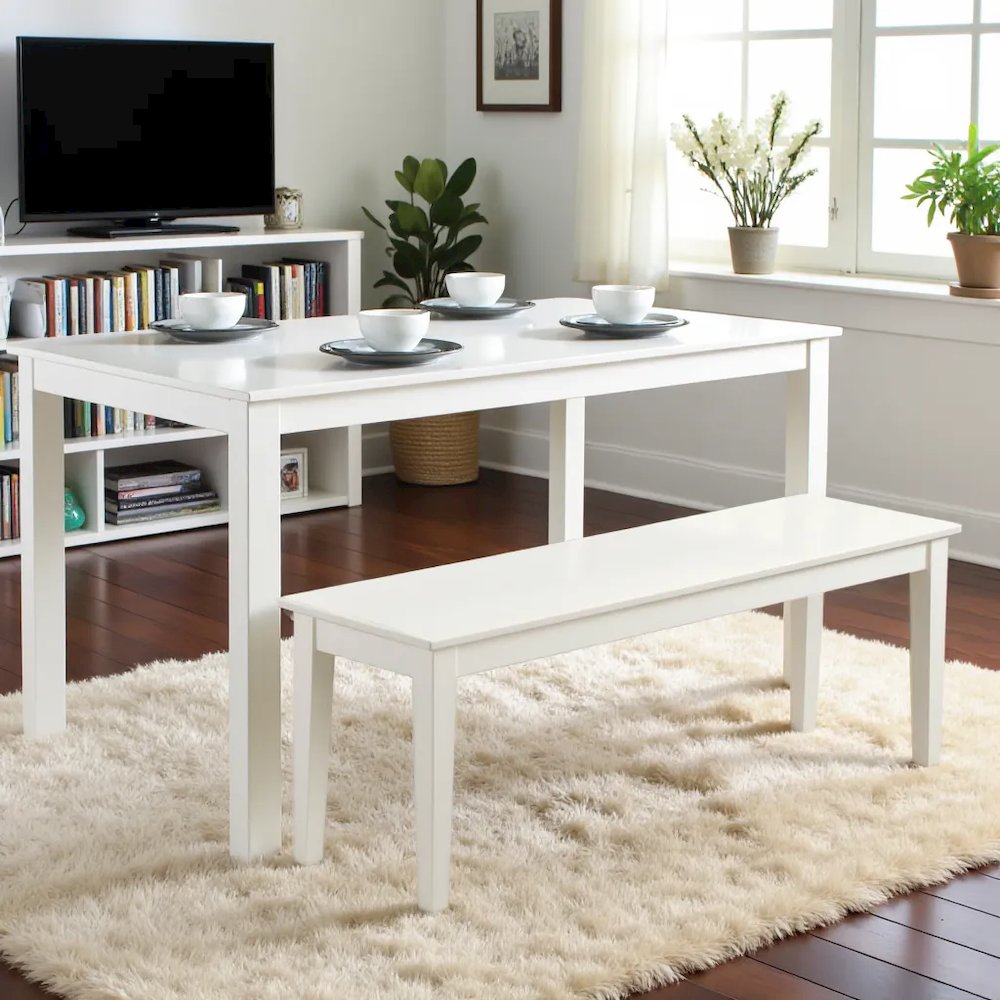 Elegant Solid Wood Dining Bench in White Sturdy Wooden Bench for Table. Picture 2