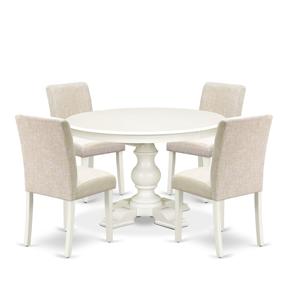 5-Piece Modern Dining Set, Linen White. Picture 1