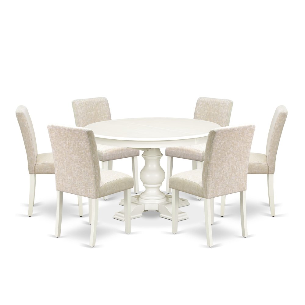 7-Piece Dining Table Set, Linen White. Picture 1