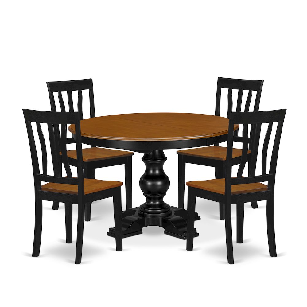 5-Piece Kitchen Table Set, Black & Cherry. Picture 1