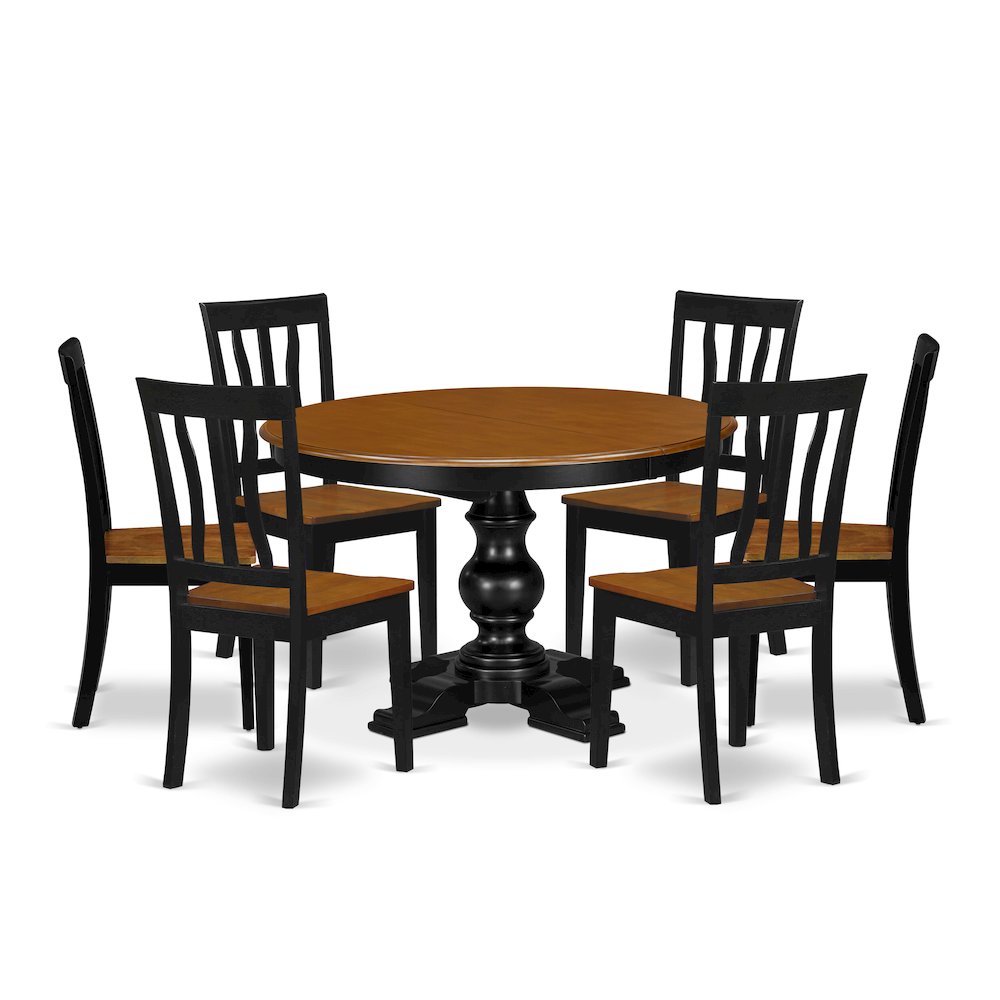 7-Piece Breakfast Room Set, Black & Cherry. Picture 1