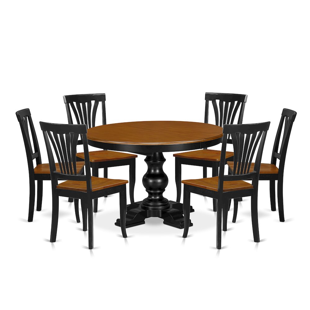 7-Piece Modern Dining Set, Black & Cherry. Picture 1