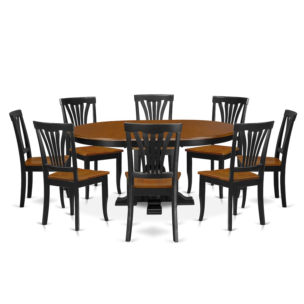 9-Piece Dining Table Set, Black & Cherry. Picture 1