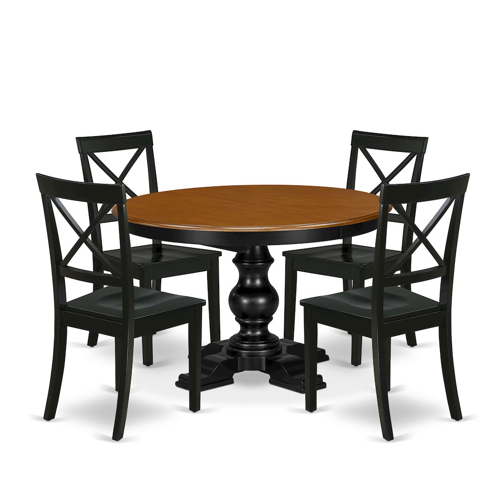 5-Piece Kitchen Table Set, Black & Cherry. Picture 1