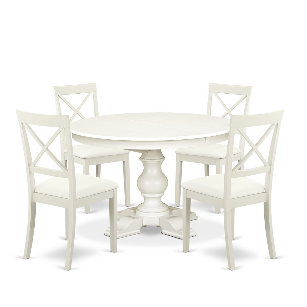 7-Piece Mid-Century Dining Set, Linen White. Picture 1