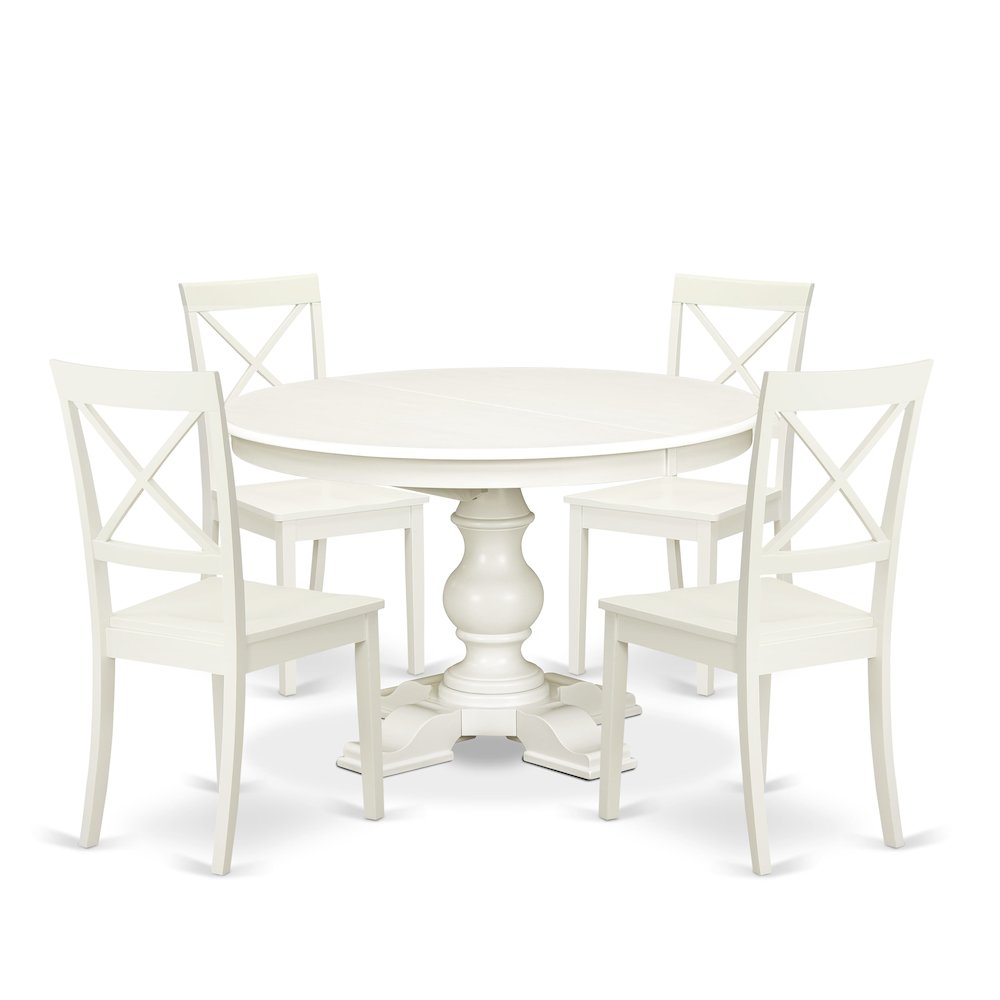 9-Piece Mid Century Dining Set, Linen White. Picture 1