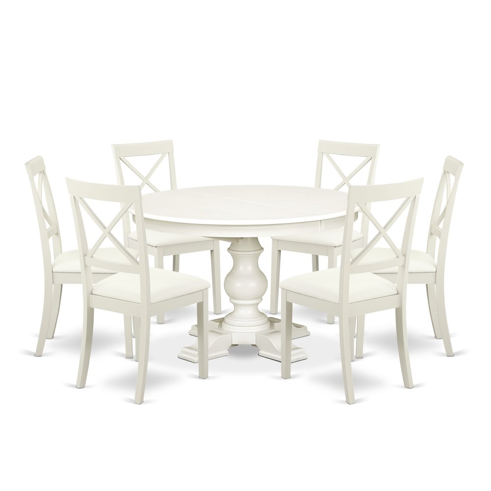 7-Piece Mid-Century Kitchen Set, Linen White. Picture 1