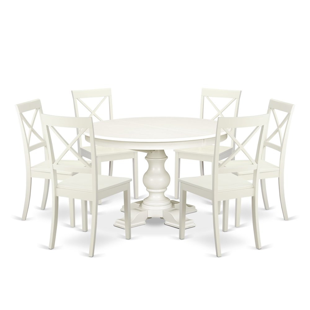 9-Piece Dining Room Table, Linen White. Picture 1
