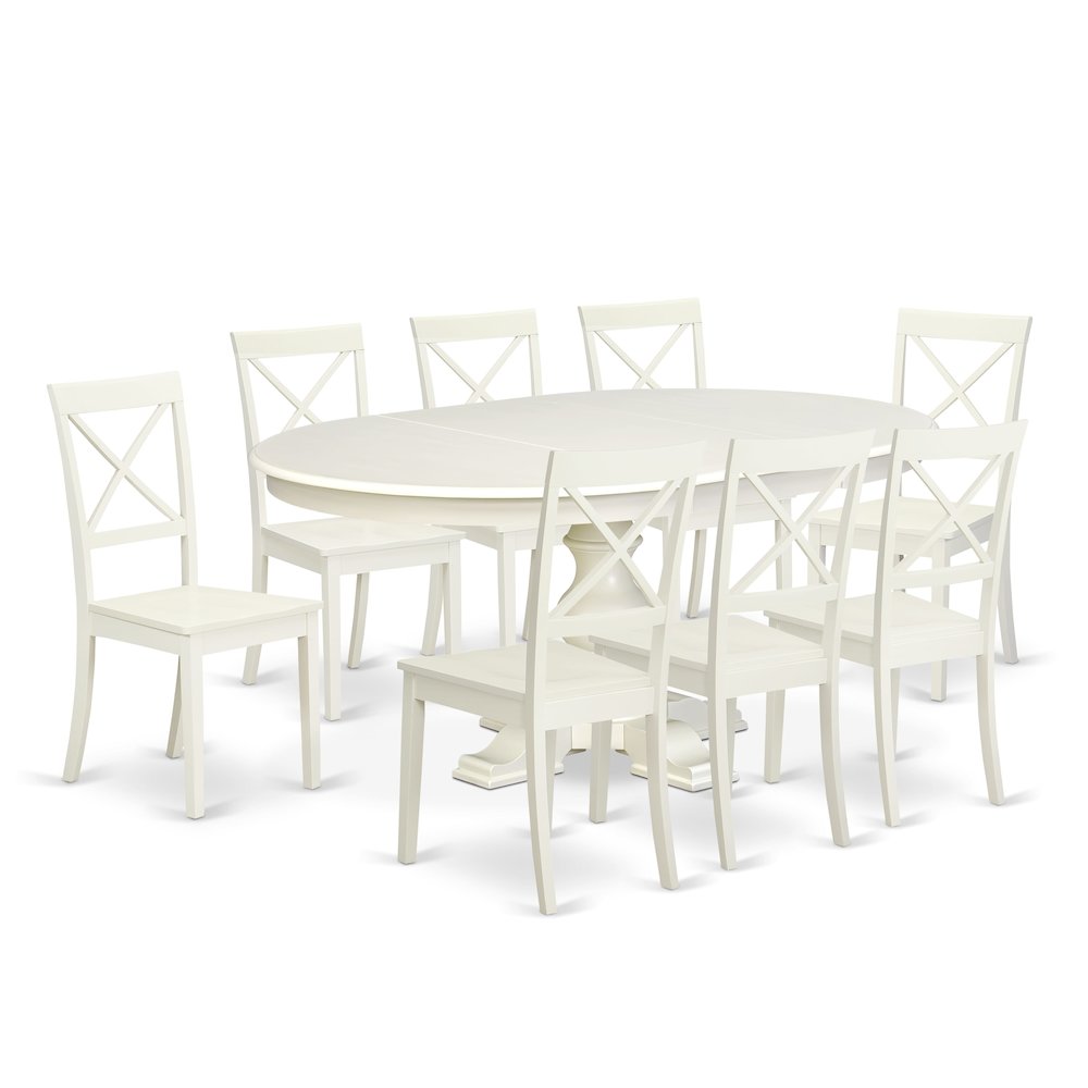 9-Piece Mid Century Dining Set, Linen White. Picture 1