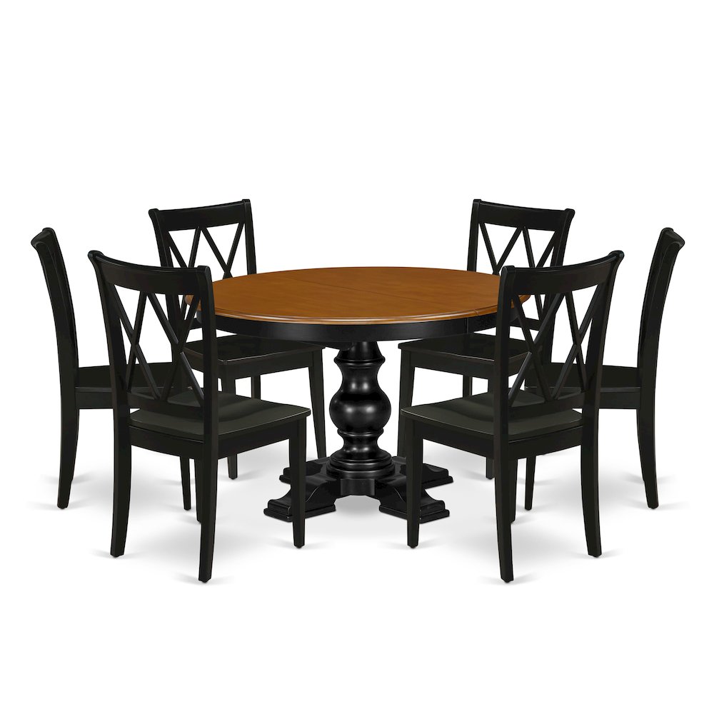 5-Piece Dining Table Set, Black & Cherry. Picture 1
