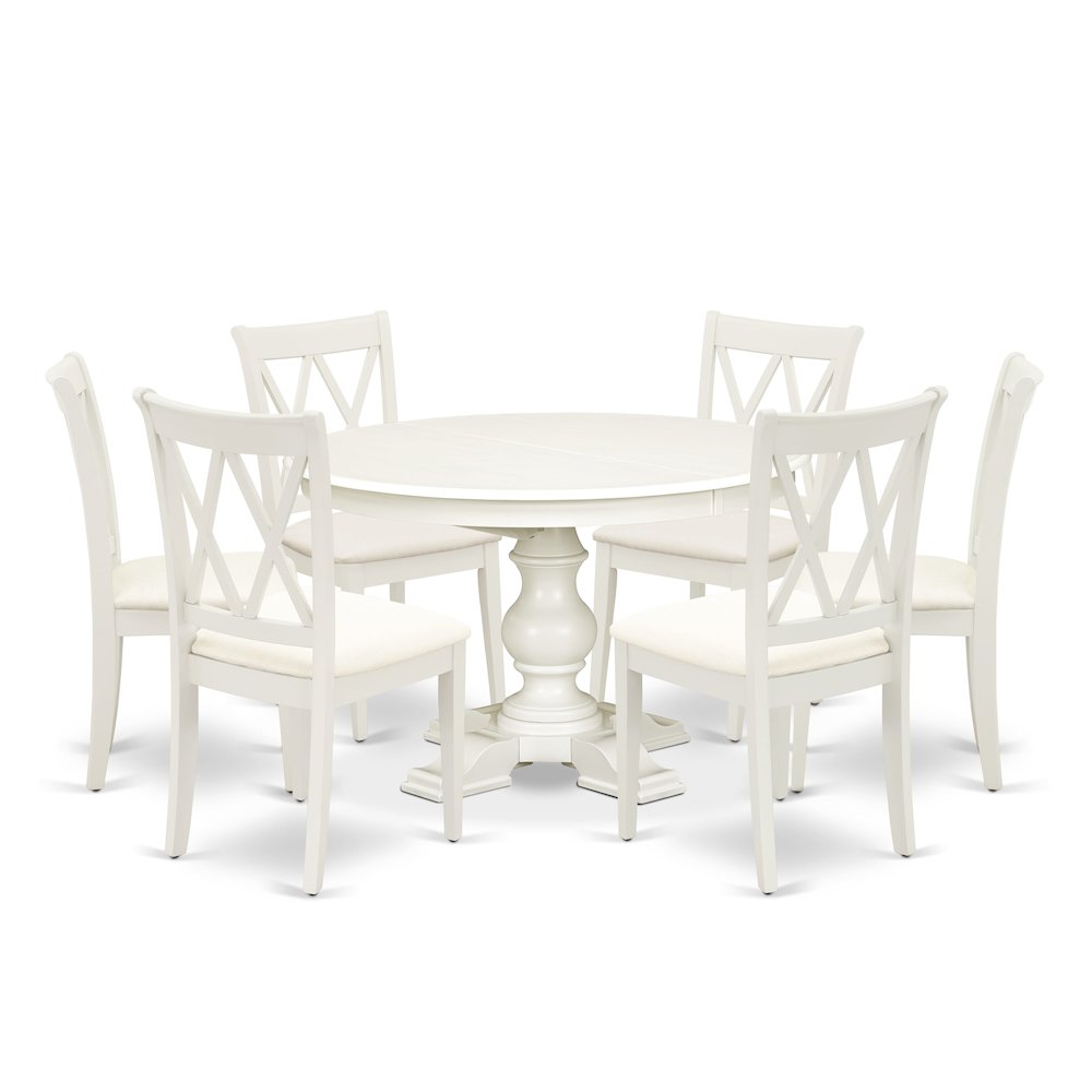 7-Piece Kitchen Table Set, Linen White. Picture 1