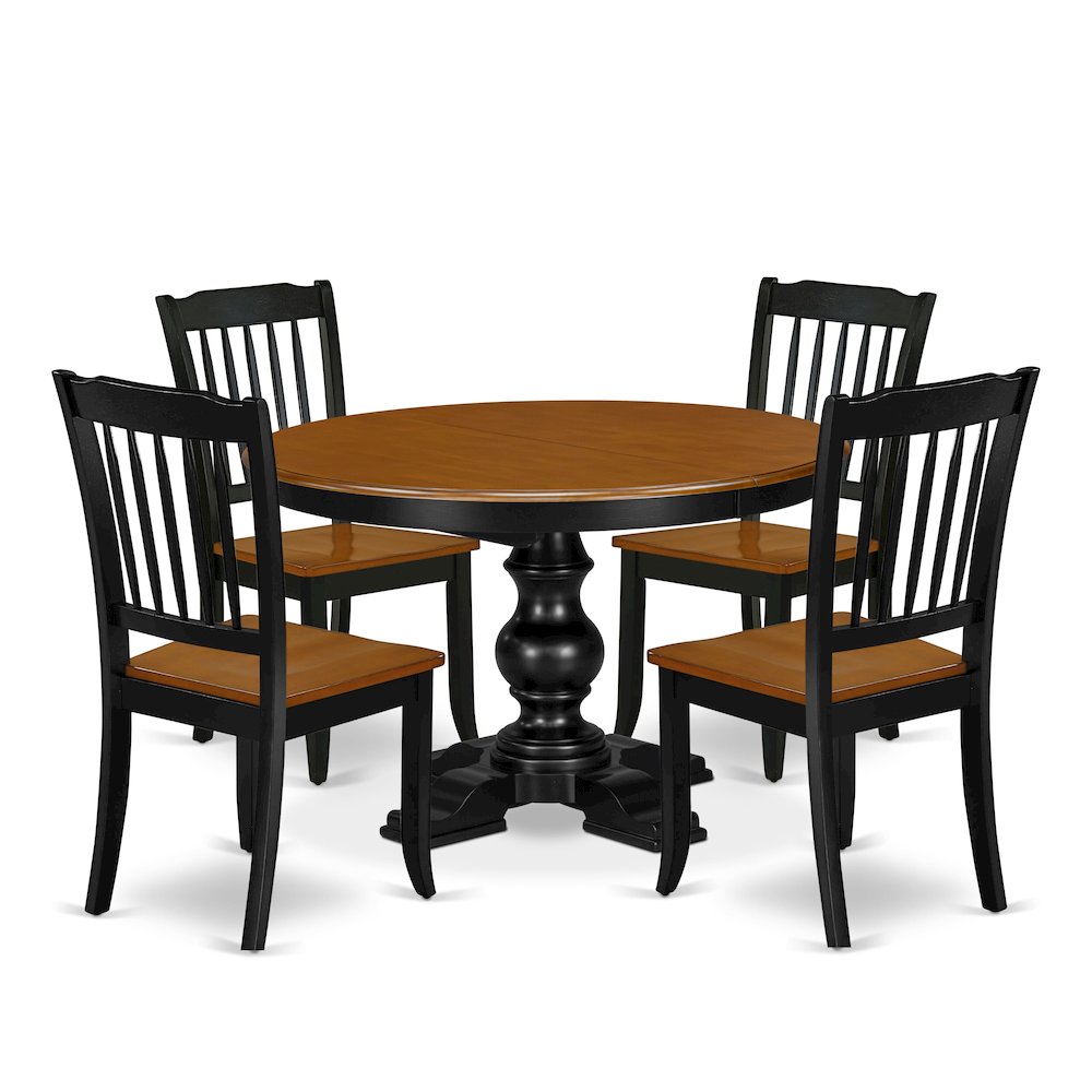 5-Piece Kitchen Table Set, Black & Cherry. Picture 1
