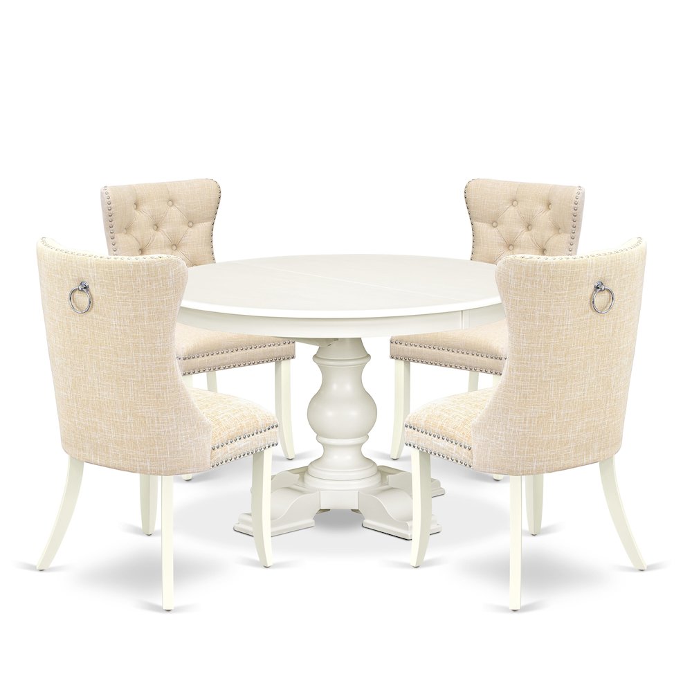9-Piece Modern Dining Set, Linen White. Picture 1