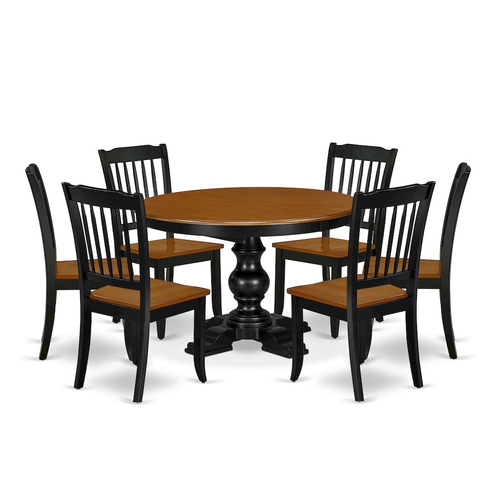 5-Piece Dining Table Set, Black & Cherry. Picture 1