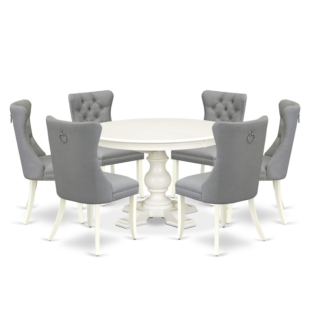 7-Piece Kitchen Table Set, Linen White. Picture 1