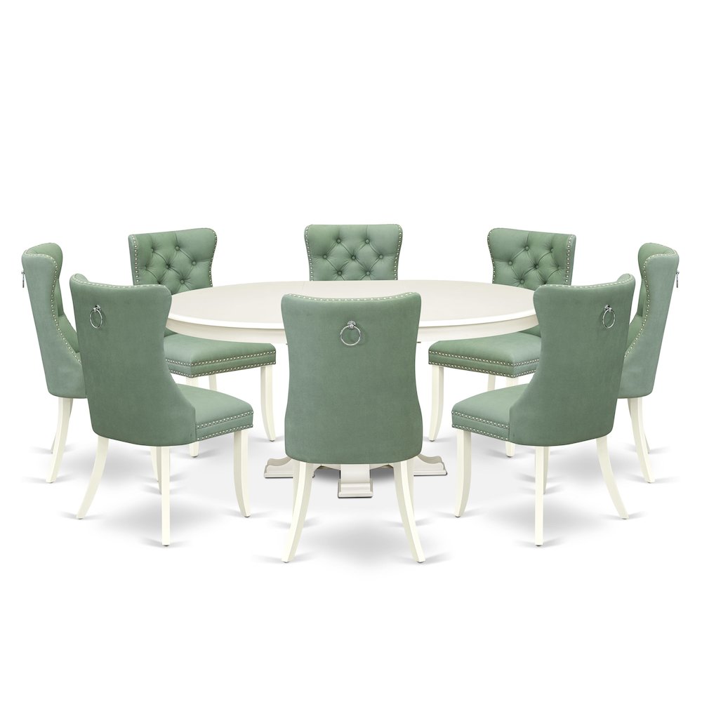 9-Piece Modern Dining Set, Linen White. Picture 1