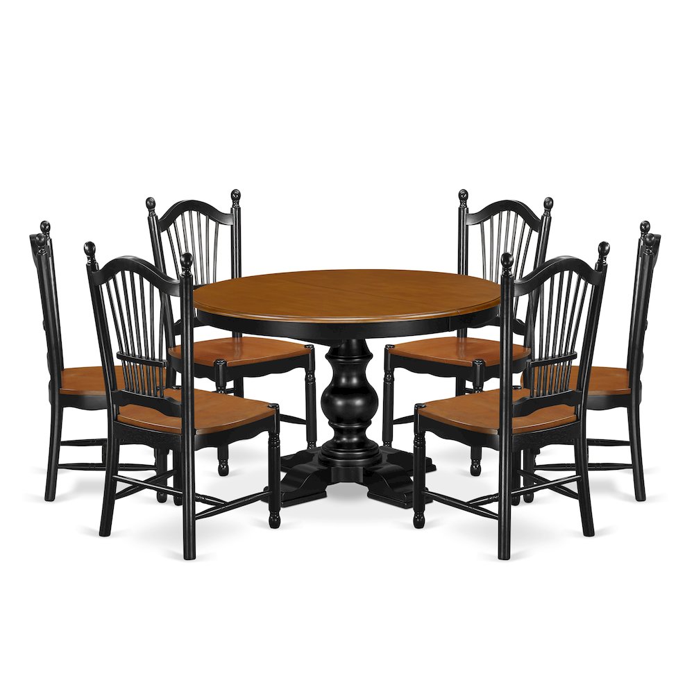 7-Piece Dining Room Set, Black & Cherry. Picture 1