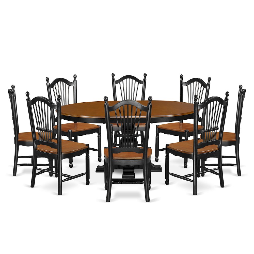 9-Piece Modern Dining Set, Black & Cherry. Picture 1