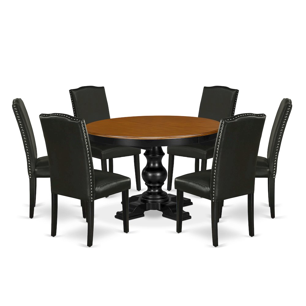 7-Piece Dining Table Set, Black & Cherry. Picture 1