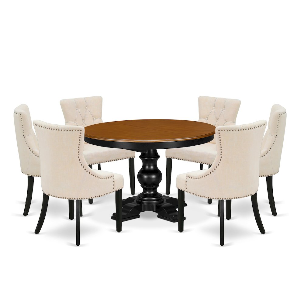 7-Piece Modern Kitchen Table Set, Black & Cherry. Picture 1