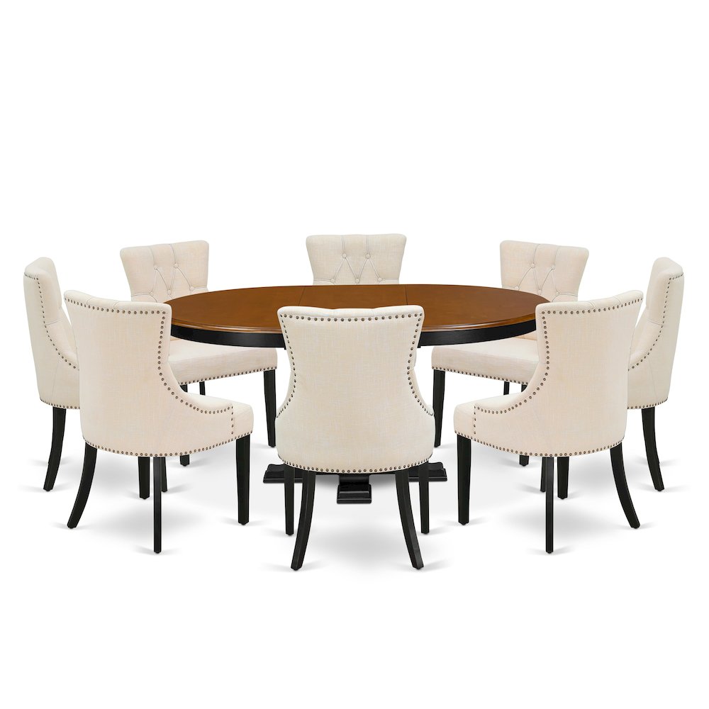 9-Piece Dining Room Set, Black & Cherry. Picture 1