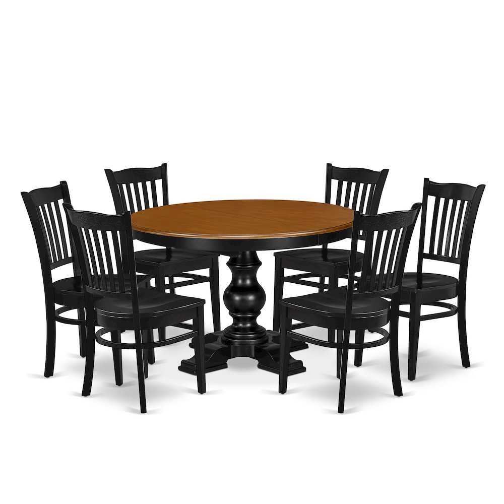 9-Piece Modern Dining Set, Black & Cherry. Picture 1