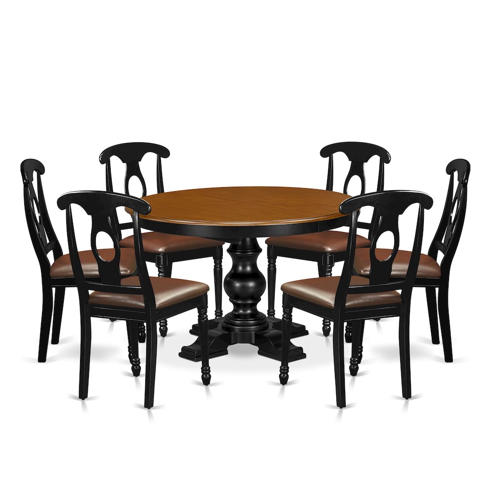 9-Piece Dining Room Table, Black & Cherry. Picture 1