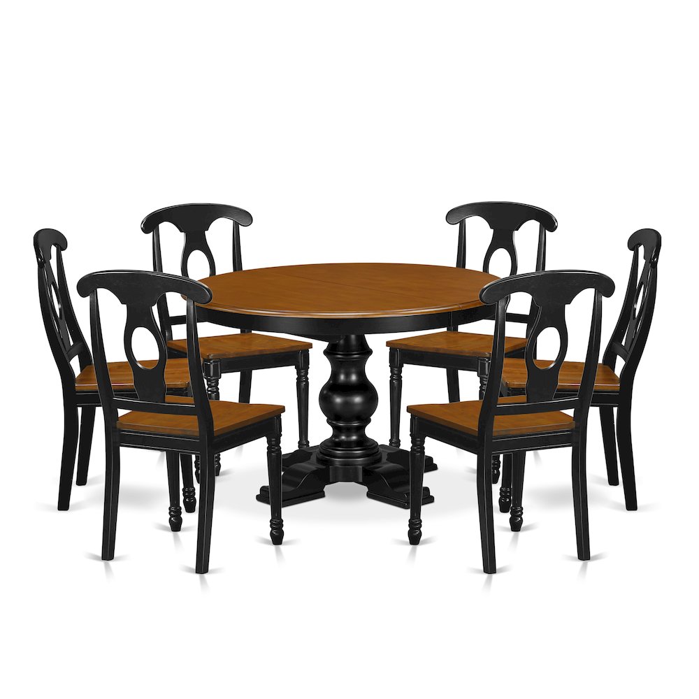 5-Piece Kitchen Table Set, Black & Cherry. Picture 1