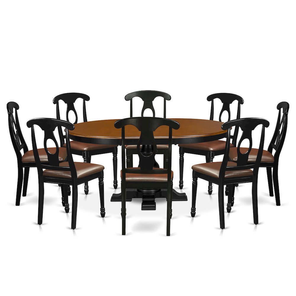 7-Piece Wooden Dining Set, Black & Cherry. Picture 1