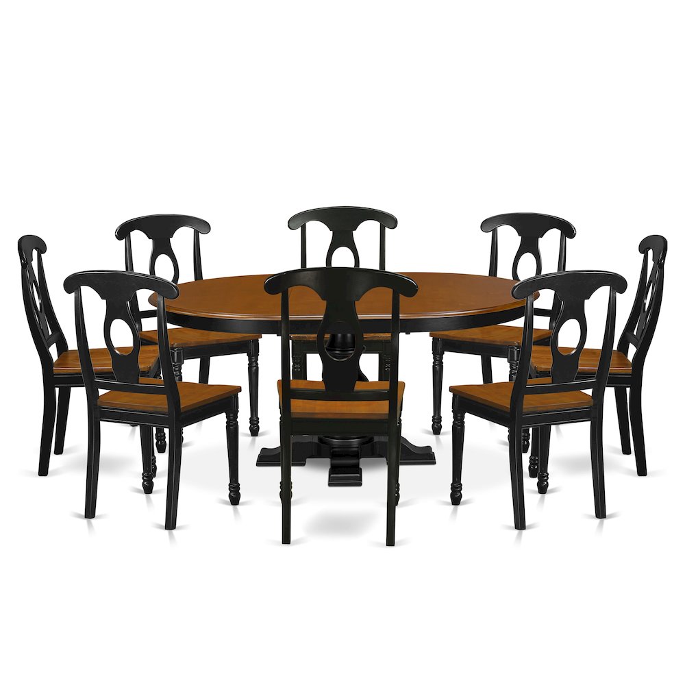 9-Piece Wooden Dining Set, Black & Cherry. Picture 1