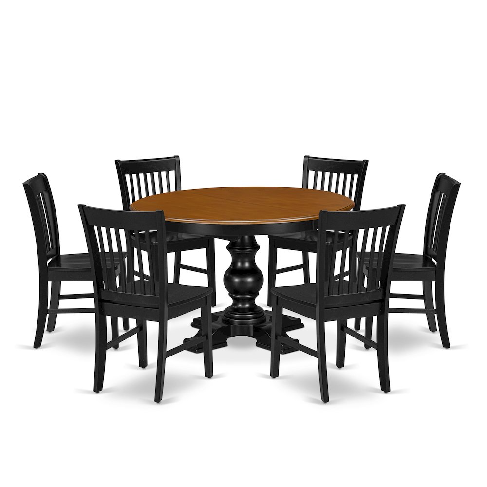9-Piece Dining Room Table Set, Black & Cherry. Picture 1