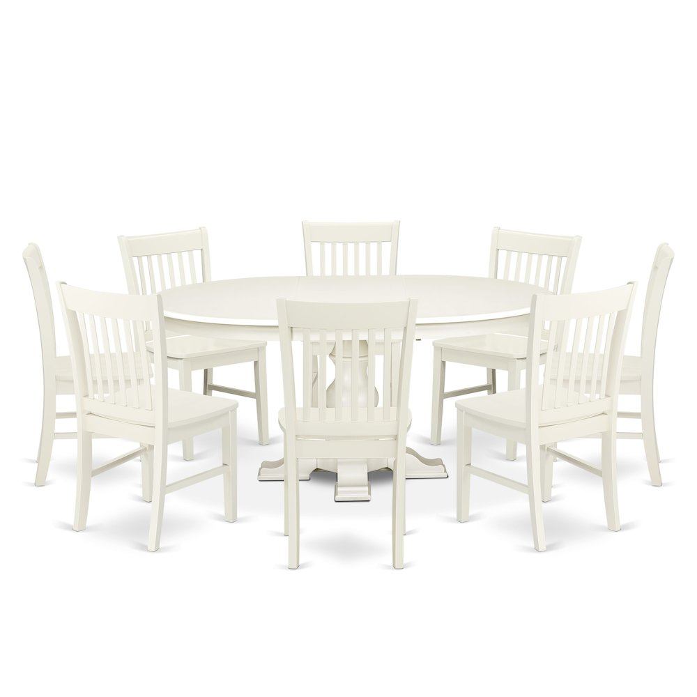 9-Piece Mid Century Dining Set, Linen White. Picture 1