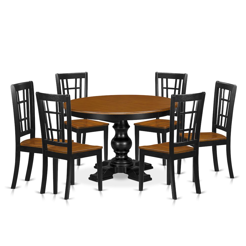 7-Piece Kitchen Dining Set, Black & Cherry. Picture 1