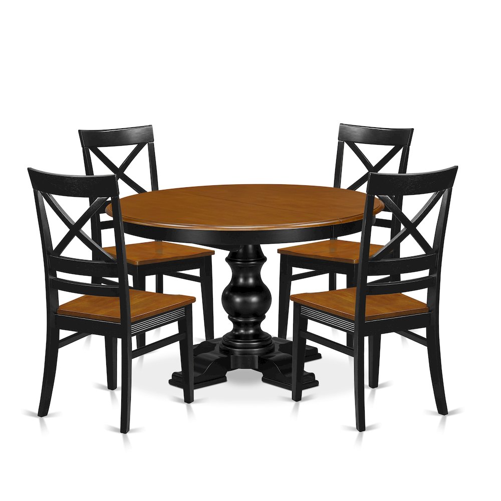 5-Piece Dining Table Set, Black & Cherry. Picture 1