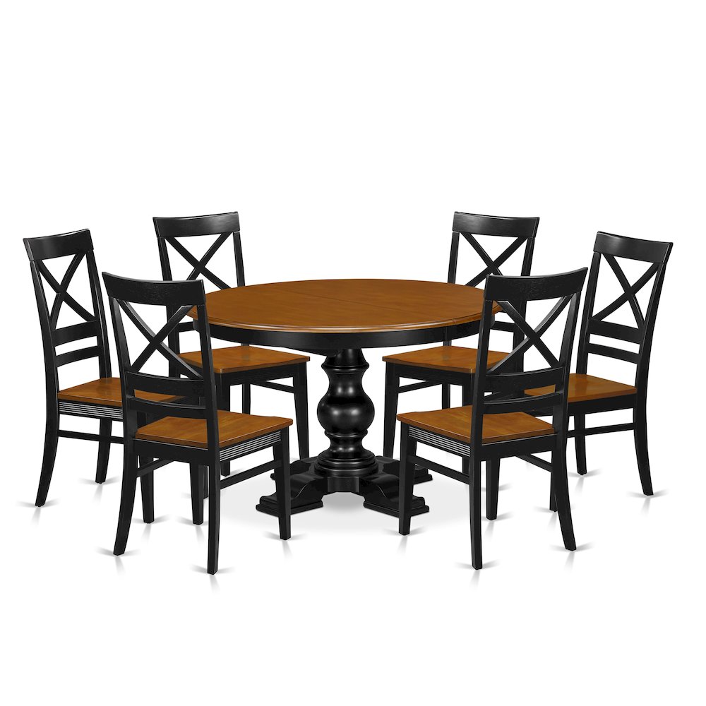 7-Piece Dining Room Set, Black & Cherry. Picture 1