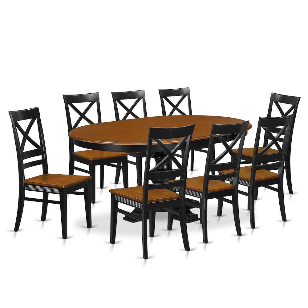9-Piece Dining Table Set, Black & Cherry. Picture 1
