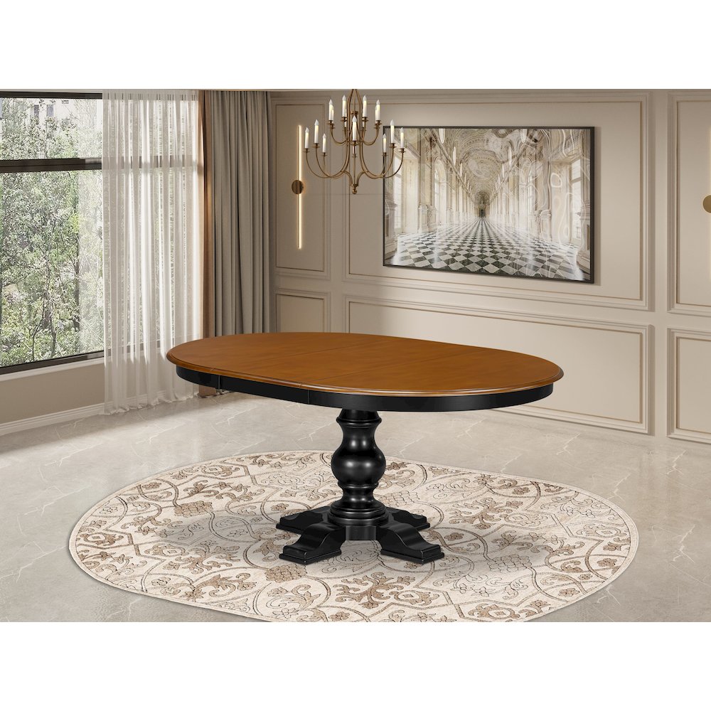 Wooden Dinner Table with an Oval Cherry Tabletop, Butterfly Leaf & Black. Picture 6