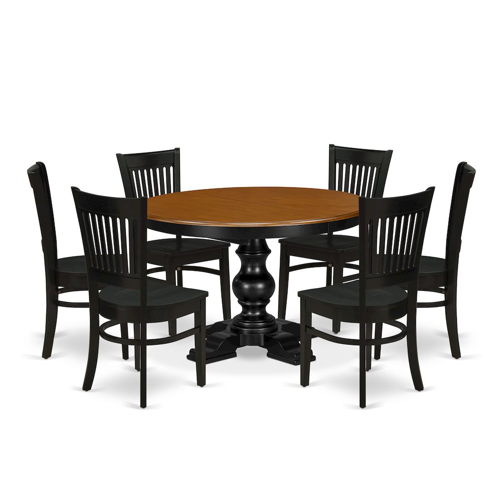 5-Piece Mid-Century Dining Set, Black & Cherry. Picture 1