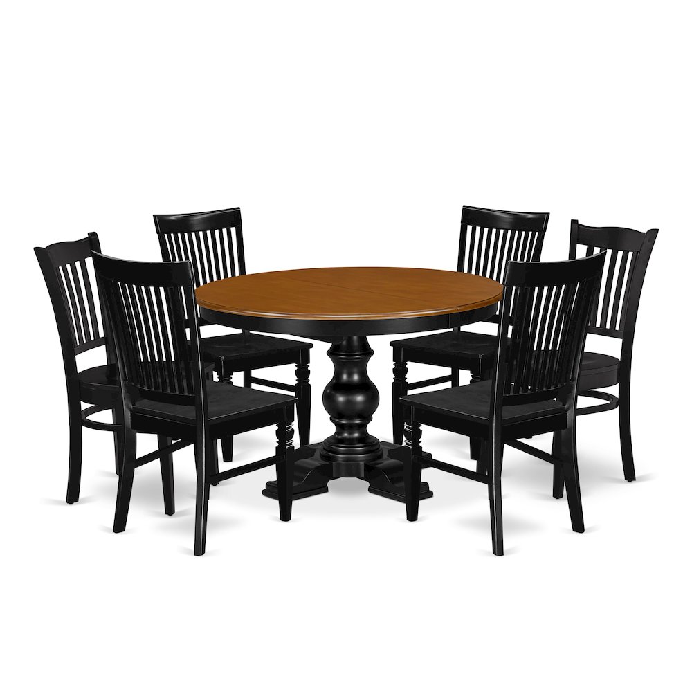 7-Piece Dining Room Set, Black & Cherry. Picture 1