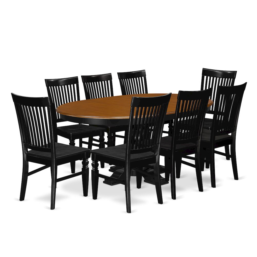 9-Piece Dining Table Set, Black & Cherry. Picture 1